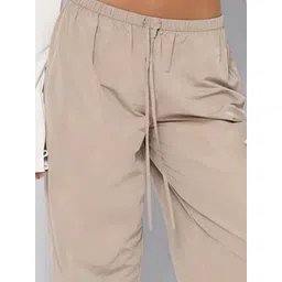 LULU & SKY Women Solid Loose Fit Low-Rise Cargos Trousers image 4