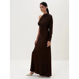 LULU & SKY Women Solid One-Shoulder Ruched Maxi Dress-picture-31