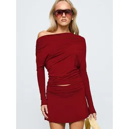 LULU & SKY Women Solid Red Polyester Top & Skirt Co-Ord Set-picture-25