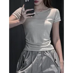 LULU & SKY Women Solid Round Neck Slim Fit T-shirt-picture-27