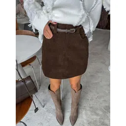 LULU & SKY Women Solid Straight Mini Skirts image 3