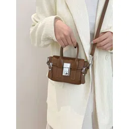 LULU & SKY Women Solid Structured Buckle Detail Satchel Bag-picture-30