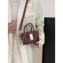 LULU & SKY Women Solid Structured Buckle Detail Satchel Bag-picture-17