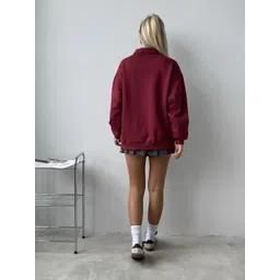 LULU & SKY Women Solid Zip Collar Sweatshirt image 3