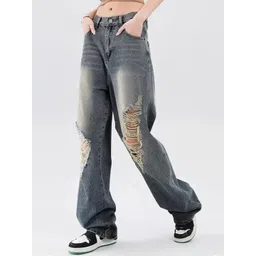 LULU & SKY Women Straight Fit Low Rise Highly Distressed Heavy Fade Jeans-picture-38