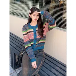 LULU & SKY Women Striped Colourblocked Crop Cardigan-picture-32