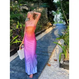 LULU & SKY Women Tie and Dye Dyed Off-Shoulder Bandeau Dress-image-3