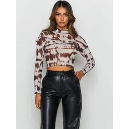 LULU & SKY Women Tie and Dyed High Neck Long Sleeves Styled Back Crop Top-image-42