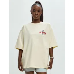 LULU & SKY Women Typography Printed Round Neck Cotton Oversized T-shirt-picture-24