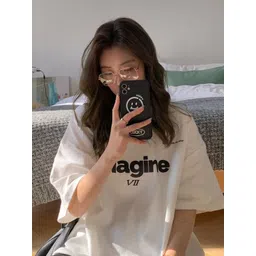 LULU & SKY Women Typography Printed Round Neck Oversized T-shirt-picture-19