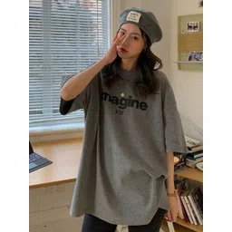 LULU & SKY Women Typography Printed Round Neck Oversized T-shirt-picture-20