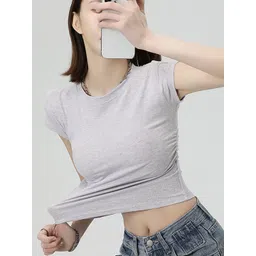 LULU & SKY Women V-Neck Extended Sleeves Raw Edge Slim Fit T-shirt-picture-27