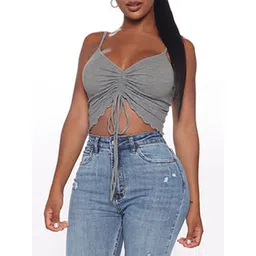 LULU & SKY Women V-Neck Ruched Crop Top-picture-40