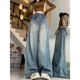 LULU & SKY Women Wide Leg High Rise Clean Look Heavy Fade Jeans-picture-12