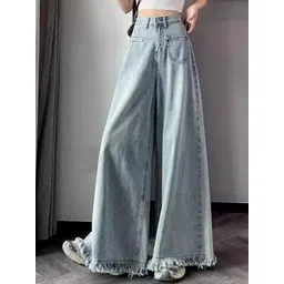 LULU & SKY Women Wide Leg High Rise Clean Look Heavy Fade Jeans-picture-31