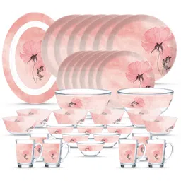 luminarc Pack of 33 Glass Made in UAE French design sodalime transparent glass Pink Love Dinner Set-picture-21