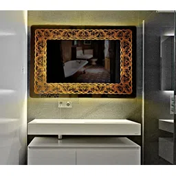 luminatri Engraved led mirror 18"X24" inch three color light with touch sensor Bathroom Mirror-picture-28