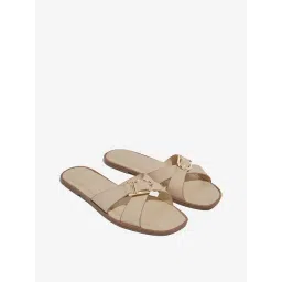 LUNA BLU by Westside Beige Criss-Cross Strap Slides-picture-27