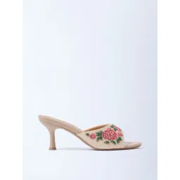 LUNA BLU by Westside Beige Floral Embroidered Heel Sandals-picture-25
