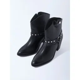 LUNA BLU by Westside Black Stud Detailed Leather Boots image 1