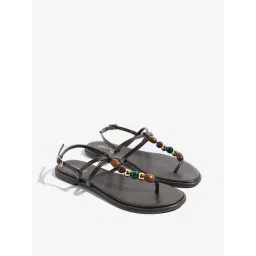 LUNA BLU by Westside Brown Beaded T-Strap Sandals-picture-19