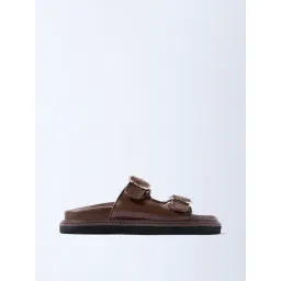 LUNA BLU by Westside Brown Dual-Strap Slip-On Sandals image 1