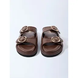 LUNA BLU by Westside Brown Dual-Strap Slip-On Sandals image 3