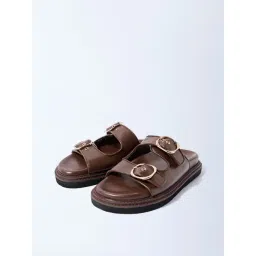 LUNA BLU by Westside Brown Dual-Strap Slip-On Sandals image 2