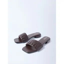 LUNA BLU by Westside Dark Brown Ruched Slides-picture-28