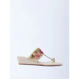 LUNA BLU by Westside Ivory Embellished Wedge-Heel Kolhapuri Sandals-picture-10