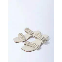 LUNA BLU by Westside Ivory Ruched Slip-On Sandals image 1