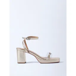 LUNA BLU by Westside Light Gold Buckle-Detailed Block-Heel Sandals-picture-21