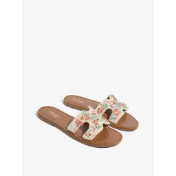 LUNA BLU Ivory Floral Embroidered Artisanal Slides image 1