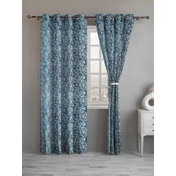 Lunar Days Blue Set of 2 Floral Room Darkening Door Curtain-picture-35