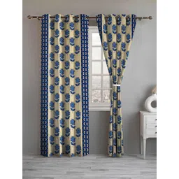 Lunar Days Blue Set of 2 Floral Room Darkening Long Door Curtain-picture-22