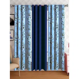 Lunar Days Blue Set of 3 Floral Room Darkening Door Curtain-picture-29