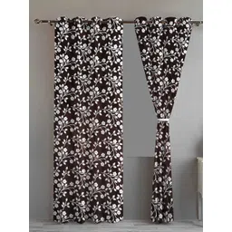 Lunar Days Brown and White 2 Pieces Floral Room Darkening Door Curtains-picture-29