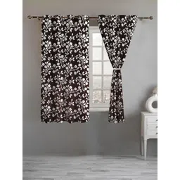 Lunar Days Brown and White 2 Pieces Floral Room Darkening Window Curtains-picture-30