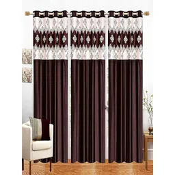 Lunar Days Brown & White 3 Pieces Floral Room Darkening Door Curtains-picture-28