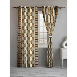 Lunar Days Brown Set of 2 Floral Room Darkening Long Door Curtain-picture-35