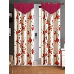 Lunar Days Maroon Set of 2 Floral Room Darkening Long Door Curtain-picture-38