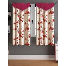 Lunar Days Maroon Set of 2 Floral Room Darkening Window Curtain-picture-20