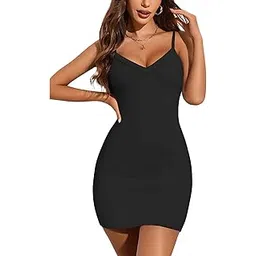 luniva Women's Full Slip Under Dress Adjustable Spaghetti Strap Camisole Mini Dress Above Length Slips Nightwear-picture-38