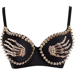 luolingongjue Women's Black Rivet Skull Corset Bra Gothic Finger Design Bustier for Nightclub, Belly Dance-picture-25