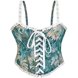 luolingongjue Women’s Jacquard Camisole Corset | Oil Painting Print Boned Body Shaper with Lace & Zipper-picture-16