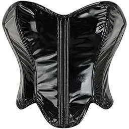 luolingongjue Women’s Shiny PU Patent Leather Corset | Navel-Baring Waist Trainer with Zipper-picture-27