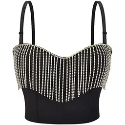 luolingongjue Women's Tassel Beaded Wrap Corset Top Diamond Embellished Camisole-picture-19
