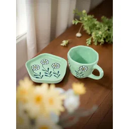 Lupaava Green Floral Solid Ceramic Matte Core Set of Cups and Mugs-picture-31