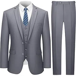 Suits for Men, 3 Piece Men's Suit Slim Fit, Solid Jacket Vest Pants with Tie, One Button Tuxedo Set-image-46