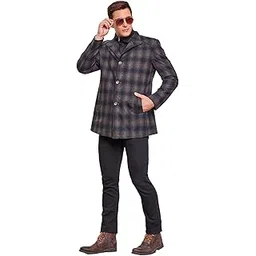 Men Winter Coat Stylish Single Breasted Check OverCoat-image-13